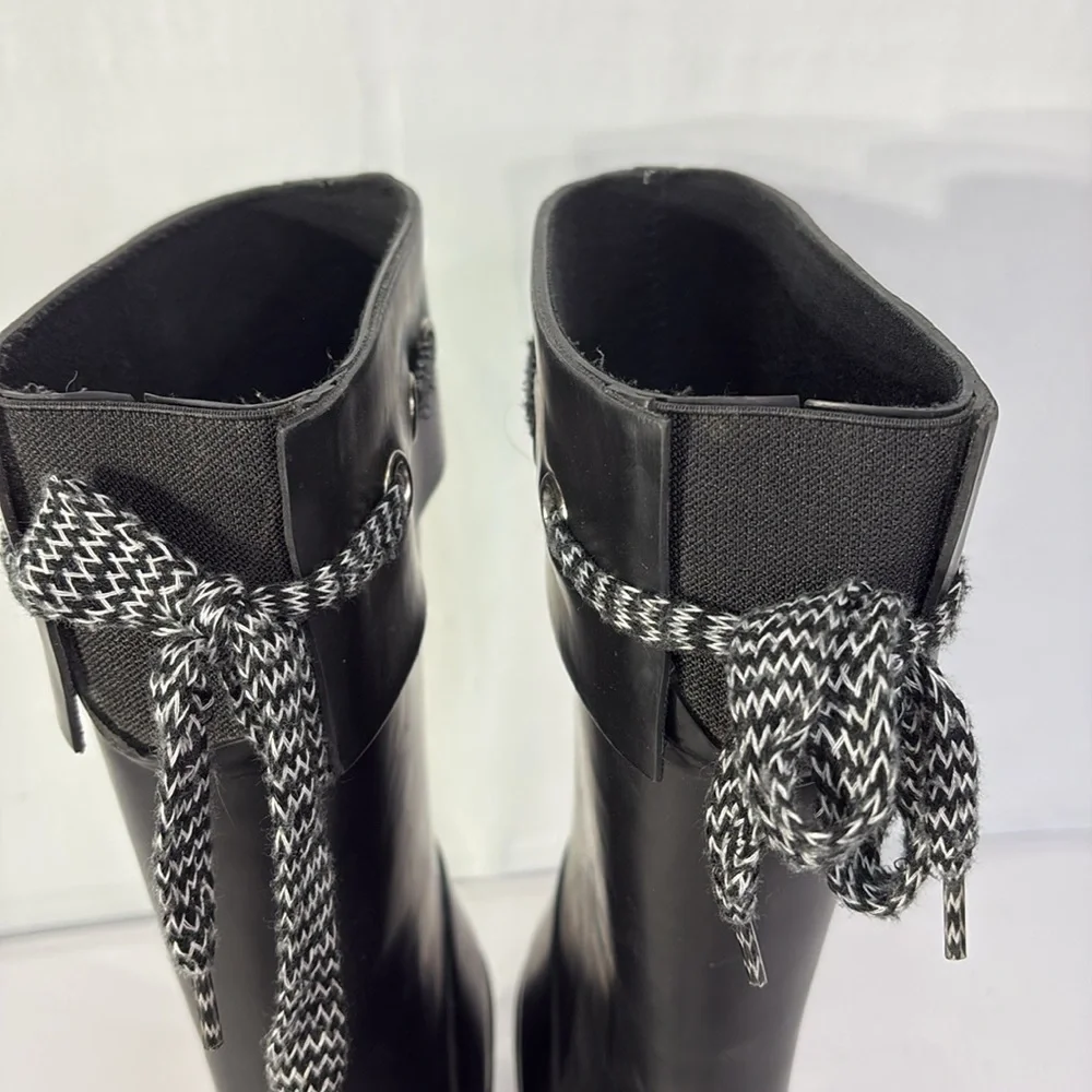 🫒 Khombu black wedge heel calf height rain boots